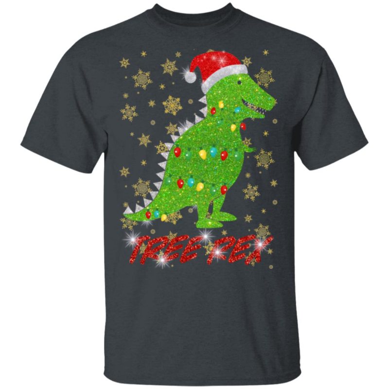 Tree Rex Sparkling Funny Christmas Light Santa Hat Sweatshirt Hoodie ...