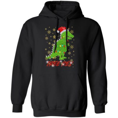 Tree Rex Sparkling Funny Christmas Light Santa Hat hoodie