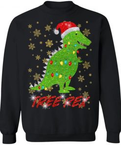 Tree Rex Sparkling Funny Christmas Light Santa Hat Sweatshirt