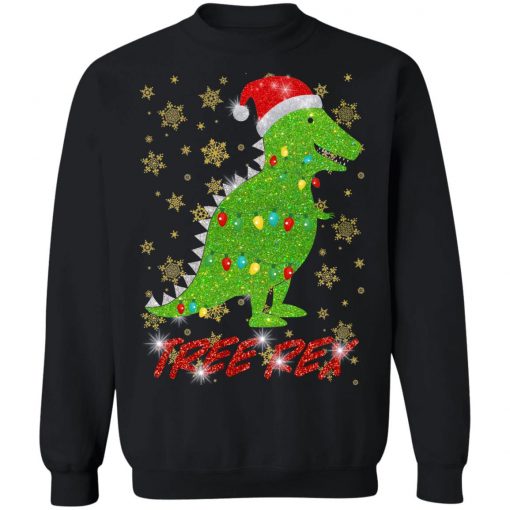 Tree Rex Sparkling Funny Christmas Light Santa Hat Sweatshirt