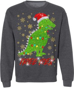 Tree Rex Sparkling Funny Christmas Light Santa Hat Sweatshirt