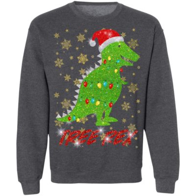 Tree Rex Sparkling Funny Christmas Light Santa Hat Sweatshirt 