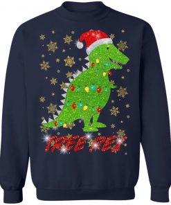 Tree Rex Sparkling Funny Christmas Light Santa Hat Sweatshirt