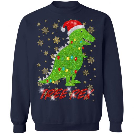 Tree Rex Sparkling Funny Christmas Light Santa Hat Sweatshirt