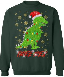 Tree Rex Sparkling Funny Christmas Light Santa Hat Sweatshirt