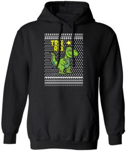 Tree Rex Smile Funny Christmas Light Santa Hat Ugly hoodie