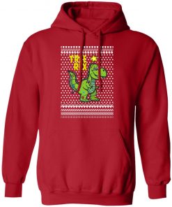 Tree Rex Smile Funny Christmas Light Santa Hat Ugly hoodie