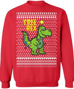 Tree Rex Smile Funny Christmas Light Santa Hat Ugly Sweater