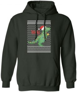 Tree Rex Funny Christmas Light Santa Hat Ugly hoodie