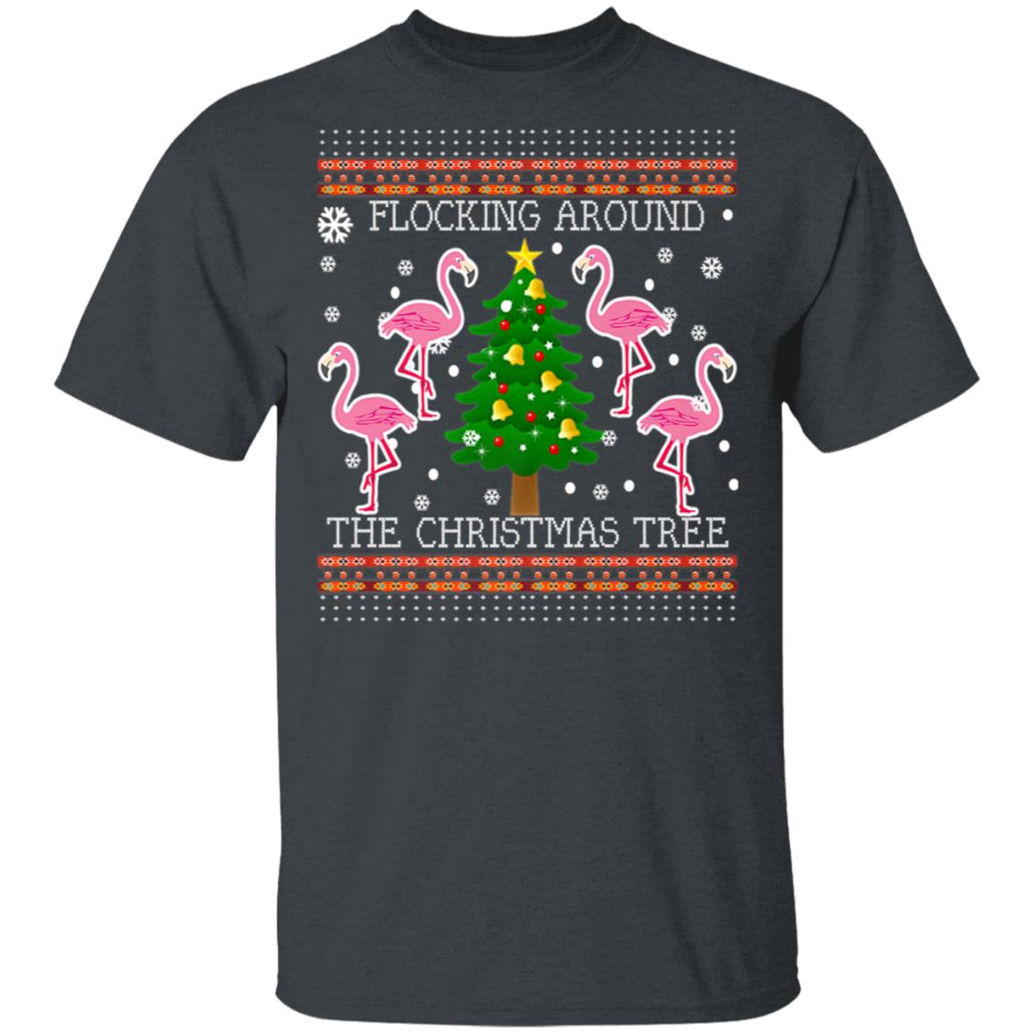 Funny Flamingo Ugly Christmas Tree Snow Shirt Q Finder Trending Design T Shirt