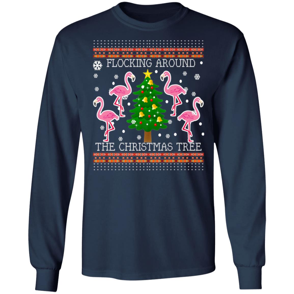 Funny Flamingo Ugly Christmas Tree Snow Shirt Q Finder Trending Design T Shirt