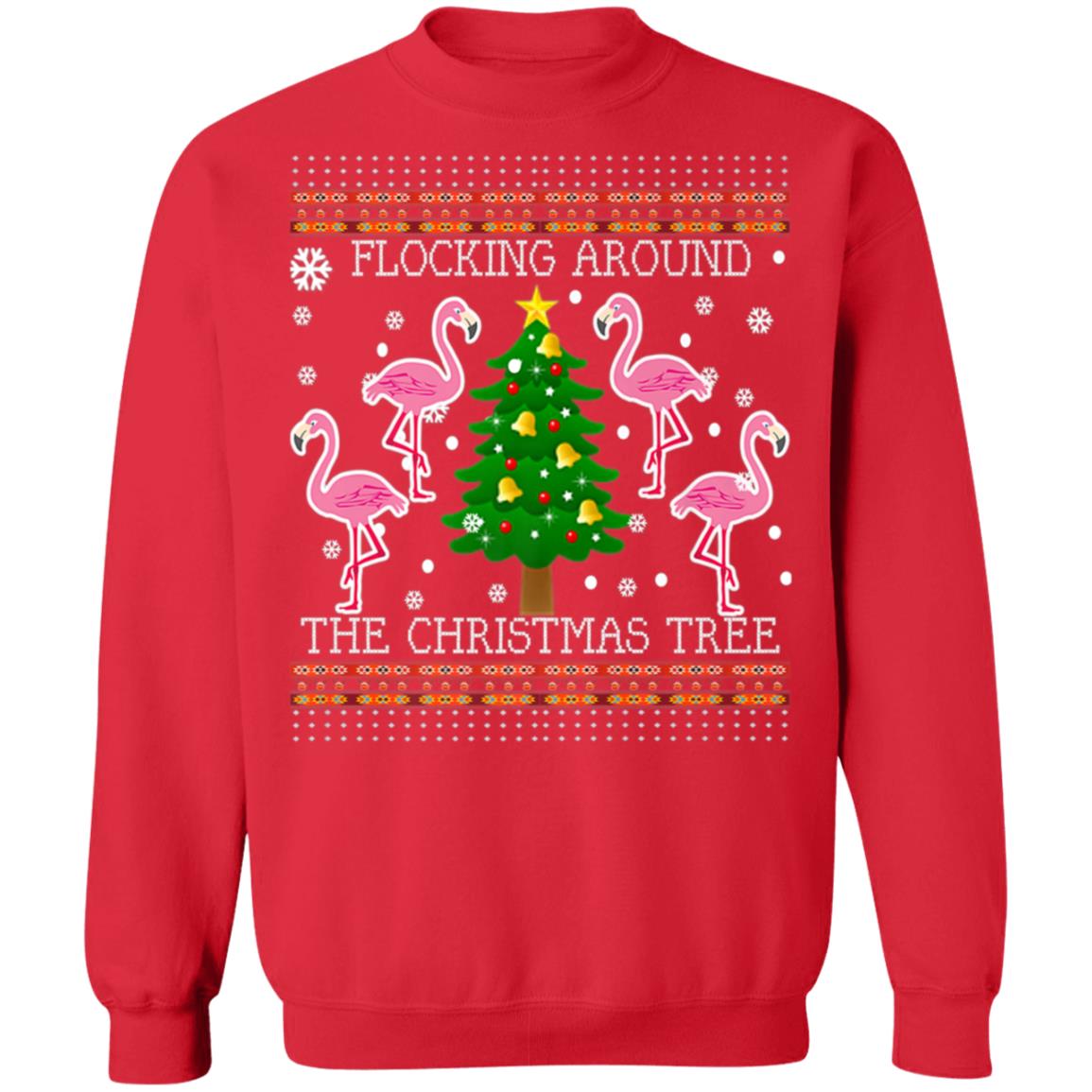 Funny Flamingo Ugly Christmas Tree Snow Shirt Q Finder Trending Design T Shirt