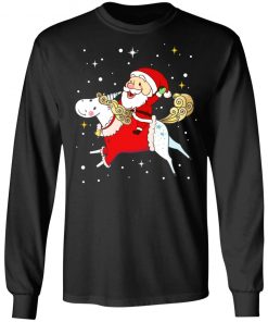 Santa Riding Unicorn T Shirt Christmas Gifts Rainbow Space Xmas T-shirt