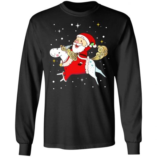 Santa Riding Unicorn T Shirt Christmas Gifts Rainbow Space Xmas T-shirt