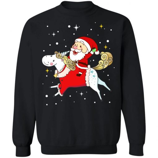 Santa Riding Unicorn T Shirt Christmas Gifts Rainbow Space Xmas