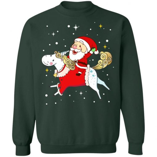 Santa Riding Unicorn T Shirt Christmas Gifts Rainbow Space Xmas