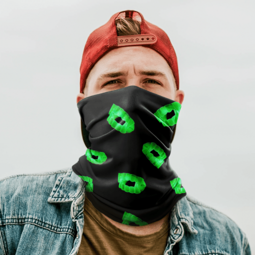 TEAL NEON GREEN VAMPIRE FANG TOY FACE MASK NECK GAITER