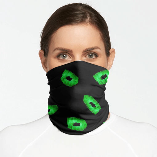 TEAL NEON GREEN VAMPIRE FANG TOY FACE MASK NECK GAITER