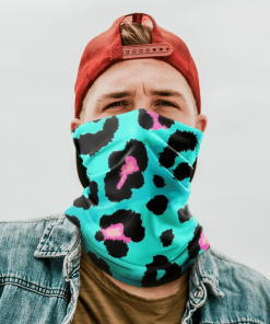 TEAL PINK LEOPARD PRINT FACE MASK NECK GAITER