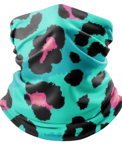 TEAL PINK LEOPARD PRINT FACE MASK NECK GAITER