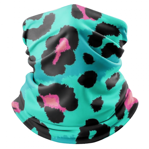 TEAL PINK LEOPARD PRINT FACE MASK NECK GAITER