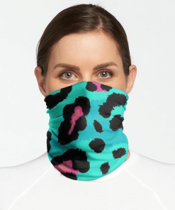 TEAL PINK LEOPARD PRINT FACE MASK NECK GAITER