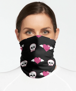 SKULLS AND HEARTS FACE MASK NECK GAITER