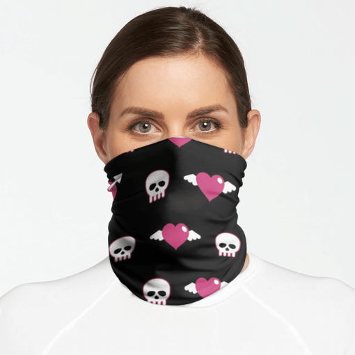 SKULLS AND HEARTS FACE MASK NECK GAITER