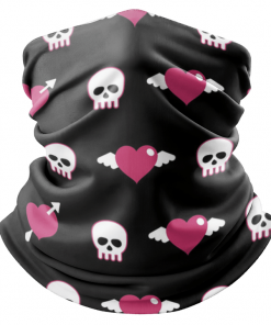 SKULLS AND HEARTS FACE MASK NECK GAITER