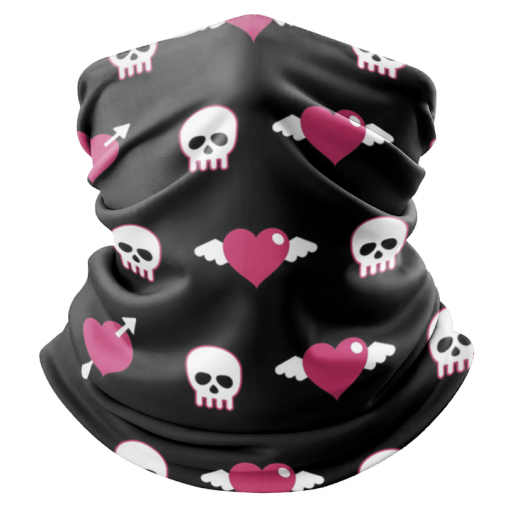 SKULLS AND HEARTS FACE MASK NECK GAITER