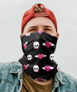 SKULLS AND HEARTS FACE MASK NECK GAITER