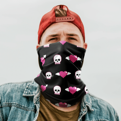 SKULLS AND HEARTS FACE MASK NECK GAITER