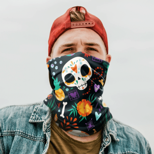 MEXICAN DAY OF THE DEAD BACKDROPS SUGAR SKULL FACE MASK NECK GAITER