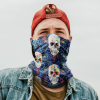 TIMELESS TREASURES FLOURISH SKULLS BLUE FACE MASK NECK GAITER