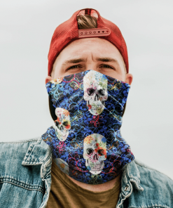 TIMELESS TREASURES FLOURISH SKULLS BLUE FACE MASK NECK GAITER