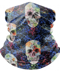 TIMELESS TREASURES FLOURISH SKULLS BLUE FACE MASK NECK GAITER