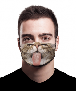 CAT LOVER FUNNY FACE TONGUE LICKING PET PORTRAIT CUTE PUPPY ANIMALS GIFTS SAFE FACE PROTECTION COVER