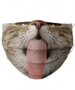 CAT LOVER FUNNY FACE TONGUE LICKING PET PORTRAIT CUTE PUPPY ANIMALS GIFTS SAFE FACE PROTECTION COVER