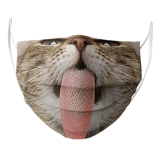 CAT LOVER FUNNY FACE TONGUE LICKING PET PORTRAIT CUTE PUPPY ANIMALS GIFTS SAFE FACE PROTECTION COVER