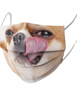 COOL CHIHUAHUA LICKING AND LOOKING CUTE FACE MASK