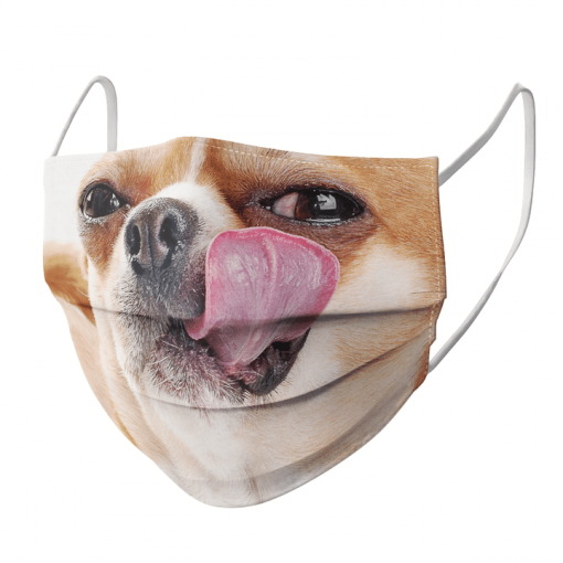 COOL CHIHUAHUA LICKING AND LOOKING CUTE FACE MASK