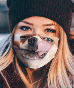 COOL CHIHUAHUA LICKING AND LOOKING CUTE FACE MASK