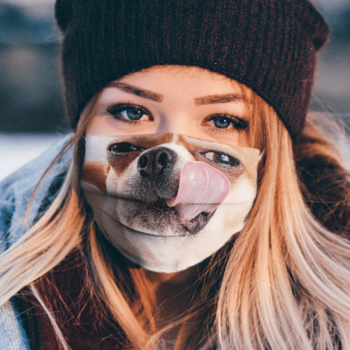 COOL CHIHUAHUA LICKING AND LOOKING CUTE FACE MASK