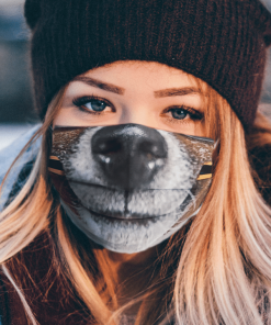 DOG WITH PENCIL AT THE OFFICE FACE MASK