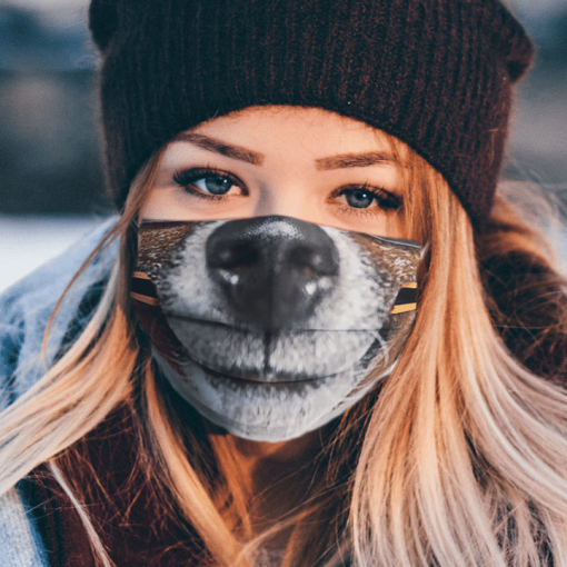 DOG WITH PENCIL AT THE OFFICE FACE MASK