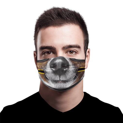 DOG WITH PENCIL AT THE OFFICE FACE MASK