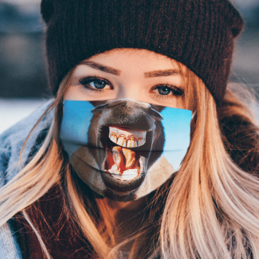 DONKEY SMILEY SHOWING TEETH AND TONGUE SMILE CLOSE UP FACE MASK