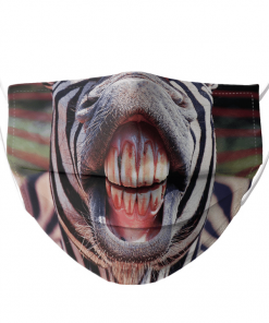 FUNNY ZEBRA HORSE SHOWING TEETH AND TONGUE OUT SMILE CLOSE UP FACE MASK