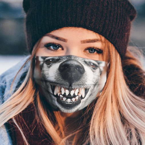 GREY SHEPHERD GRINS DOG LOVER FACE MASK