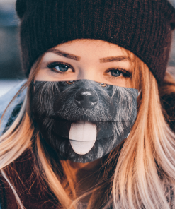 SHEEPDOG LICKING SHOWING TONGUE OUTSIDE BLACK HAIR DOG FACE MASK